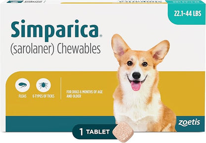 Simparica (sarolaner) Chewables for Dogs, 40 mg/tab, 22.1-44 lbs (Blue), 1 Tablet