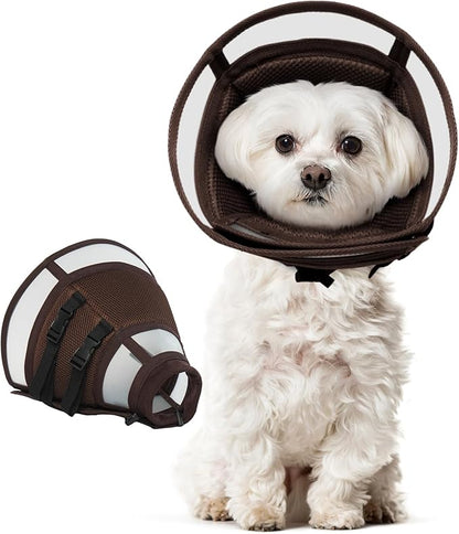 Dora Bridal Dog Cone Collar for Medium Dogs After Surgery, Soft Comfy Recovery Pet Cone Alternative, Adjustable Elizabethan Collar for Dogs to Stop Licking, Brown, M