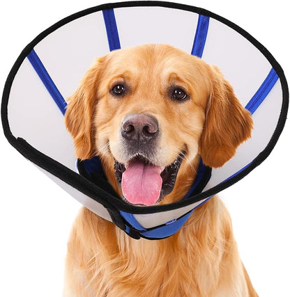SUNFURA Dog Cone, Soft Dog Cones for Large Breeds After Surgery, Comfortable Pet Recovery Collar to Stop Licking, Adjustable E-Collar Alternative for Wound Healing, Blue L