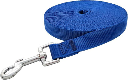 Nylon Training Dog Leash for Small Medium Large Dogs, 15ft 20ft 30ft 50ft Long Leash Dog/Puppy Lead for Obedience Recall Training, Camping (20ft, Blue)