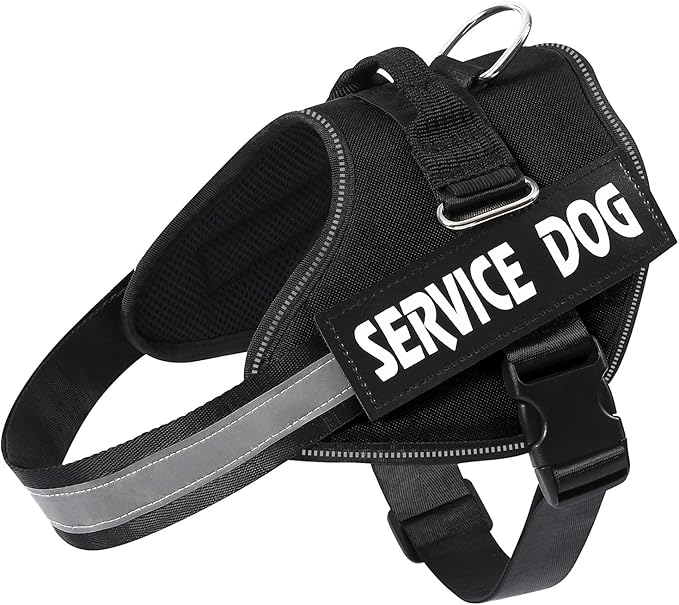 MUMUPET Service Dog Vest, No Pull Reflective Adjustable Harness with Handle, Soft Breathable Padding for Medium Dogs, 2 Removable Velcro Patches (Black, M)