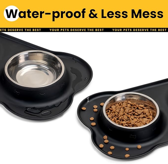 Conlun Dog Bowls with Non-Slip Silicone Mat, Spill Proof Large Food & Water Bowls Set, Easy Clean Dog Food Dish, Dishwasher Safe, Suitable for Dogs Cats Pet Under 90lbs, Large, Black