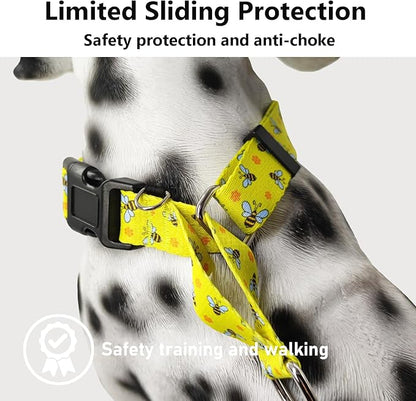 Martingale Collar for Dogs with Buckle No Pull Adjustable Nylon Limited Slip Training Dog Collars (Yellow Bee, Medium)