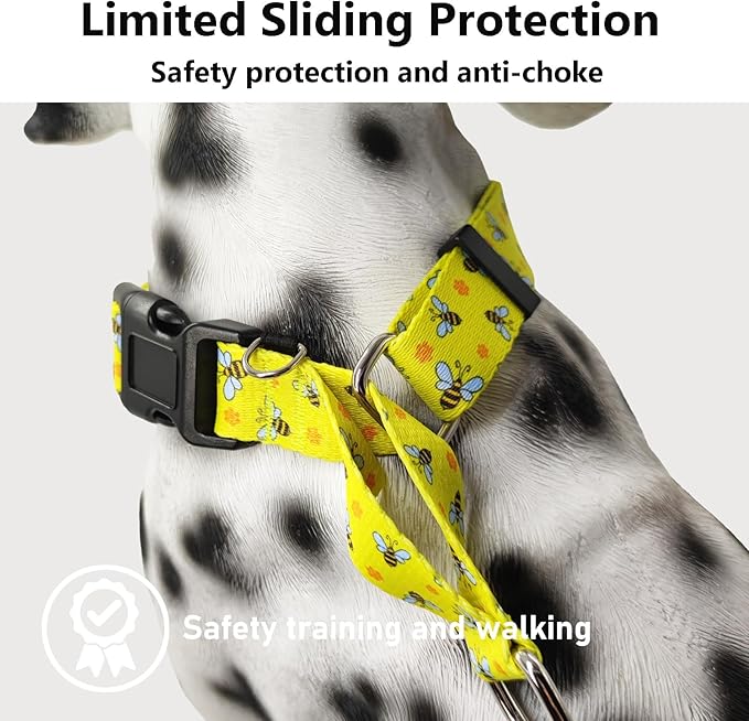 Martingale Collar for Dogs with Buckle No Pull Adjustable Nylon Limited Slip Training Dog Collars (Yellow Bee, Large)