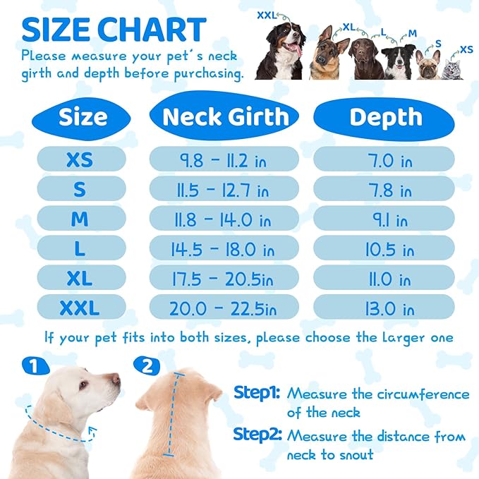 Dog Cone After Surgery - Soft, Comfortable, Adjustable Recovery Collar for Large, Medium, Small Dogs - Stop Licking with Soft Protect Edge (Bone, M)