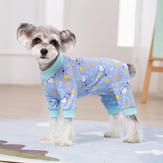 Dog Recovery Suit for Surgery Small Medium Dogs Onesie, Cute Soft Dog Pajamas Bodysuit Cone Alternative Prevent Licking Recovery Suit Female Male (Planet, Small)