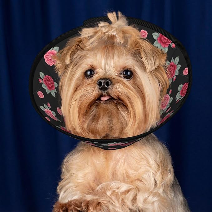 Anti-Bite and Anti-Lick Soft Dog Recovery Cone Collar, Adjustable for Large Medium Small Dogs, Breathable Elizabethan Collar, Rose Seamless Pattern Pink