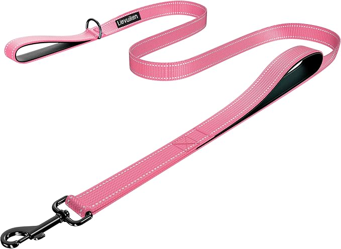 Dog Leash 6ft Long, Double Handle Dog Leash for Safety Control Training, Heavy Duty Dog Leads with Traffic Padded Handles, Reflective Leashes for Small Medium Large Dogs(6ft, Pink)
