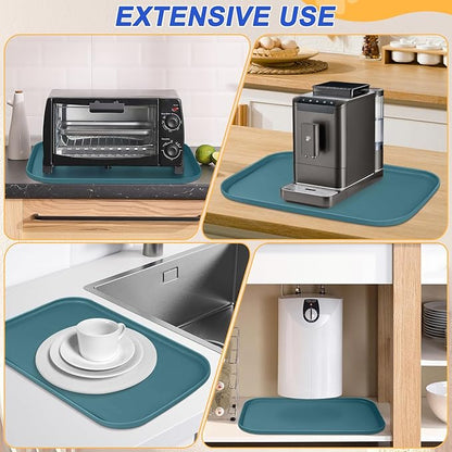 SMILOOL Silicone Pet Feeding Mat with Raised Edge for Food and Water, Dog Bowl Mats, Cat Bowls Placemat with High Lip for Floor Waterproof, Rubber Tray for Cats and Dogs 24 x 16 x0.8 Slate Blue