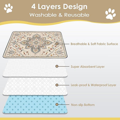 SCLOSE Washable Pee Pad for Dogs 2 Pack, 36" x 36" Reusable Puppy Pads Waterproof Dog Rugs, Super Absorbent, Leakproof, Dog Crate Pad, Playpen Mat, Whelping Pads, White Medallion