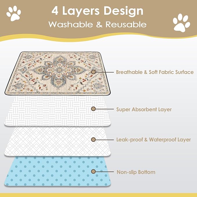 SCLOSE Washable Pee Pad for Dogs Extra Large, 72" x 72" Reusable Puppy Pads Waterproof Dog Rugs, Super Absorbent, Leakproof, Dog Crate Pad, Playpen Mat, Whelping Pads, White Medallion
