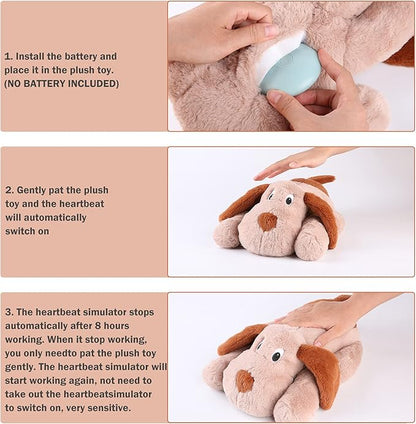WEOK Puppy Heartbeat Toy, Dog Heartbeat Toy for Separation Anxiety Relief, Puppy Toy with Heartbeat Stuffed Animal Anxiety Calming Behavioral Aid Plush Toy for Dogs Cats Pets (Brown)