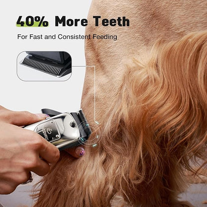 Dog Grooming Kit, Dog Clippers for Grooming for Thick Heavy Curly Coats, Professional Pet Paw Trimmer with Nail Grinder Low Noise Rechargeable Stainless Steel Hair Trimmer for Dogs Cats