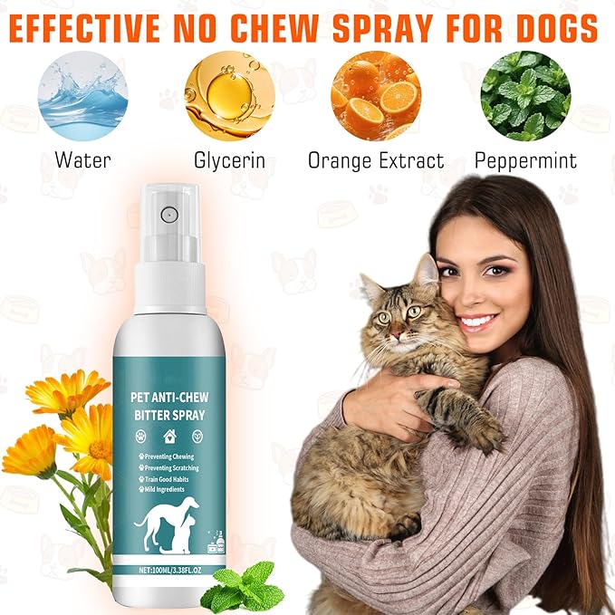 Effectively | Bitter Apple Spray for Dogs, No Chew Spray for Dogs to Stop Chewing, Preventing Puppies from Damaging Furniture, Dog Training & Behavior Aids Spray, Indoor & Outdoor Use (100Ml)