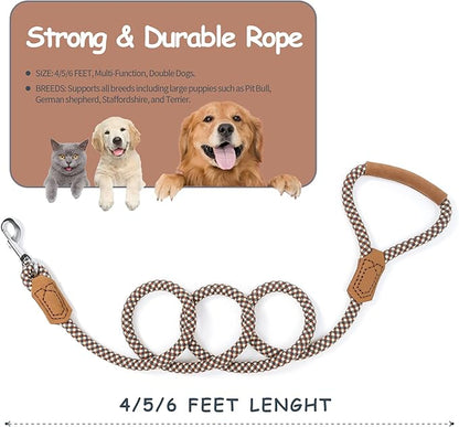Mile High Life | Premium Leather Dog Leash | Strong Rope Leash | Leather Handle | Zinc Alloy Strong Clasp | Small Medium Large Dogs | 4/5/6 Feet(Brown, 48 Inch (Pack of 1))