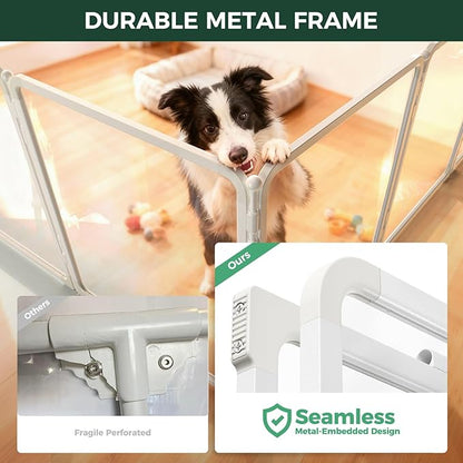 FXW AuraSpace Pro Acrylic Indoor Dog Playpen, Heavy-Duty with Metal Frame, 32" Height 8 Panels for Small and Medium Dogs, White│Patented