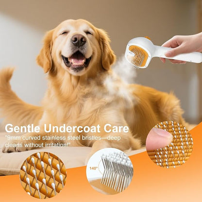 Pet Steam Brush for Dog & Cat – 3-in-1 Spray Hair Removal Comb – Steam for Shedding & Grooming – Water Brush for Long & Short Haired Pets – Spritz Defur Comb – Includes Waterless Shampoo and Eye Wipes