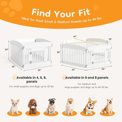 NEWBULIG Dog Playpen 6-Panel, 24IN Puppy Playpen, Stable Dog Play Pen Indoors/Outdoor with Secure Locking Door, Plastic Pet Fence for Small & Medium Dogs