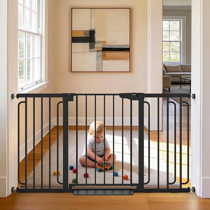 Cumbor 30.4-56.8" Extra Wide Baby Gate for Stairs, Dual Lock & Self-Closing Dog Gate Indoor, Easy Install Pet Gate for Doorways & Wide Openings, Easy Walk Thru Safety Proofing for Babies & Pets, Black