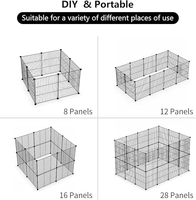 LURIVA Small Animal Playpen, Guinea Pig Cages, Pet Playpen, Rabbit Cage,Small Animal Cage, Puppy Kitten Dog Playpen, Indoor Outdoor Portable Metal Wire Yard Fence,15 X 12 Inch, 16 Panels, Black.