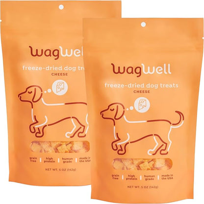 WagWell Freeze Dried Dog Treats, Cheese Flavor | Training Treats, Food Topper, Healthy Snack for Dogs | Human Grade, Grain Free, High Protein | All Natural, Made in USA | 5 oz Bag, 2 Pack