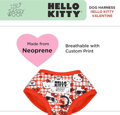 Sassy Woof Dog Adjustable Harness - Hello Kitty® Red Classic- M, Breathable Mesh, No Pull Design with Two D-Rings, Patented Design, Perfect for Medium Dogs