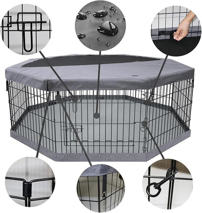 PETIME Foldable Metal Dog Exercise Pen/Pet Puppy Playpen Kennels Yard Fence Indoor/Outdoor 8 Panel 24" W with Top Cover and Bottom Pad (Playpen+Bottom+Top Cover, 8 Panels 36" H)