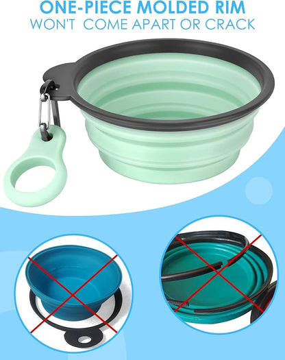 Aonkey Collapsible Dog Bowls with Bottle Carrier, 2 Pack Travel Dog Water Bowl Upgraded Carabiner, One-piece Molded Rim No Fall Off or Crack, Foldable Silicone Portable for Pets Walking Hiking 15oz