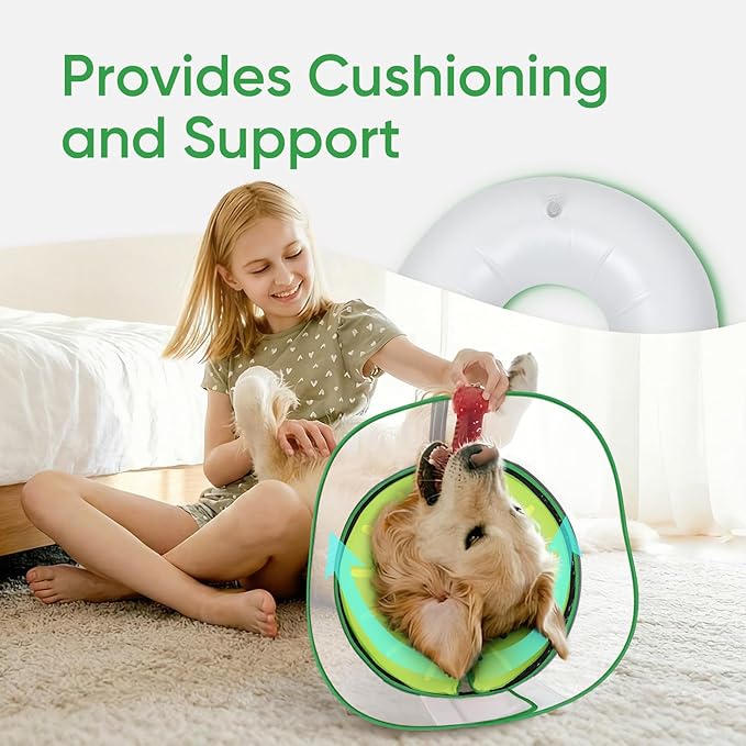 Supet Raised Inflatable Dog Cone After Surgery - Adjustable Recovery Donut Collar with Removable Shield to Stop Licking Wounds & Protect Stitches - Soft Dog Cone Alternative for Large Dogs (Kiwi,L)