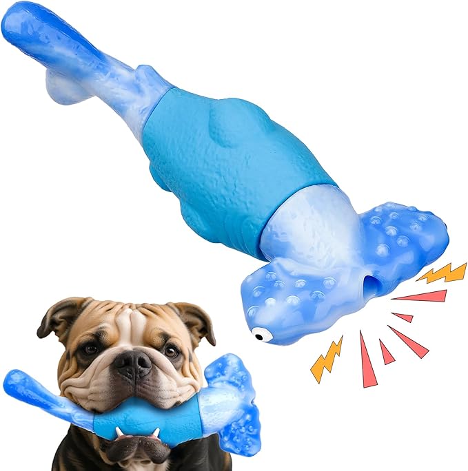 BIKIISEN Dog Toys for Aggressive Chewers, Interactive Dog Chew Toy for Large Dogs, Indestructible Squeaky Toys to Keep Them Busy, Tough Toys for Medium/Large Dogs Blue