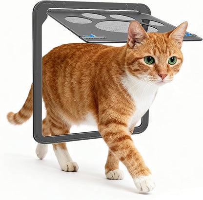 Enjoying Pet Screen Door 8"×10.2" Inner Door Size, Cat Doors with Replacement Magnetic Flap Lockable Doggy Screen Door, Black
