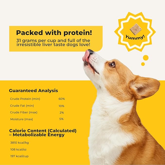 Beef Liver Dog Treats Freeze Dried - Single Ingredient Human Grade Raw Liver Bites for Training, Meal Topper, No Additives - High Protein(31g Per Cup)Training Treats for Dogs, Made in the USA, 4oz Bag