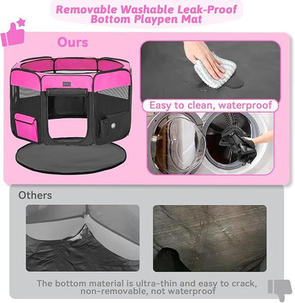 PETSFIT Portable Dog Playpen,36" Dog Play Pen Indoors with Removable Waterproof Mat & Zippered Roof | RV, Camping, Travel Dog Pen | Whelping & Cat Observation Space(36" L x 36" W x 21" H)