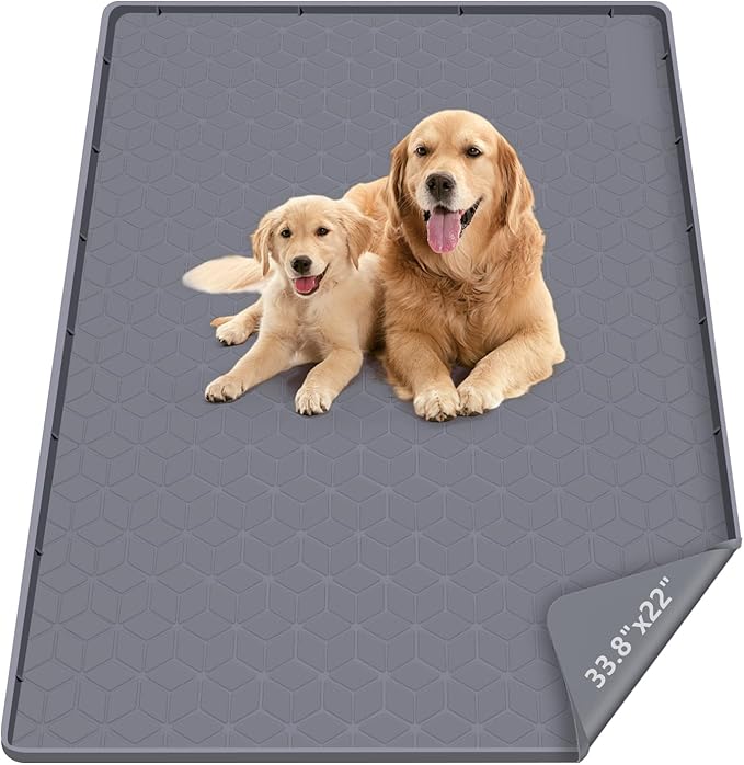 Pee Pads for Dogs, 34" x 22" Extra Large Reusable Dog Silicone Mat for Floor Protector, Washable Non-Slip Dog Training Pads for Potty Training (Grey)