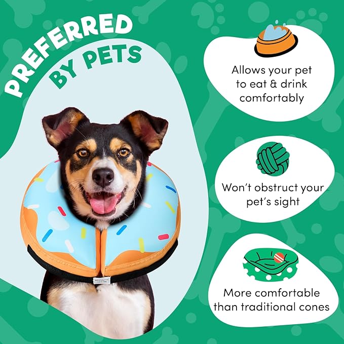 BENCMATE Inflatable Dog Cone Collar Alternative, Soft Dog Cone for Small Medium Large Dogs and Cats, Neck Recovery ECollar Donut Collar After Surgery (Large, Blue Donut)