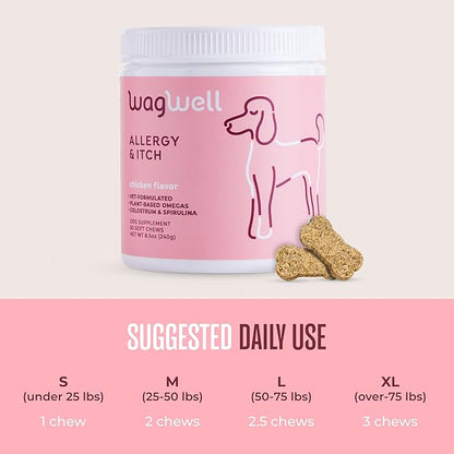 WagWell Allergy & Itch Chews for Dogs | Vet Formulated for Allergy Relief, Itchy Skin, Gut & Immune Support | for Dogs of All Ages & Sizes, All Natural, Made in USA | Chicken Flavor, 60 Chews