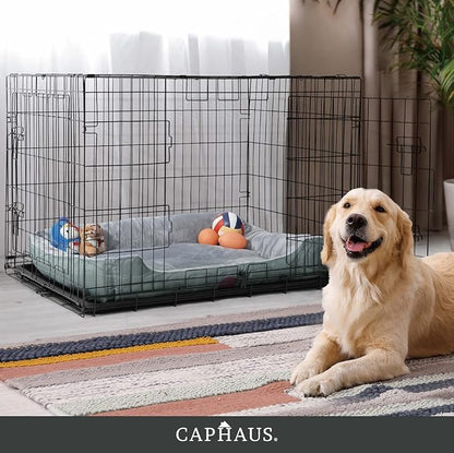 CAPHAUS Foldable Dog Crate Wire Metal Dog Kennel w/Divider Panel, Leak-Proof Pan & Protecting Feet, Single & Double Door, Small, Medium & Large Dog Crate Indoor Wire Dog Cage, 30” w/Classic Lock