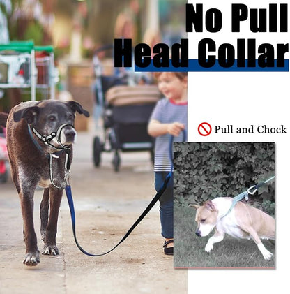 BARKLESS Reflective Head Collar, No Pull Collar for Large Dogs, Anti-Pull Muzzle Leash for Large Sized Breed, Adjustable Soft Dog Halter, Nose Leash for Easy Control on Walks