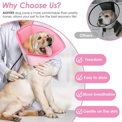 AOFITEE Soft Dog Cone, Adjustable Cones for Dogs After Surgery, Comfy Dog Cone Collar Alternative to Stop Licking, Elizabethan Recovery Collar for Large Dogs(Pink,Large)