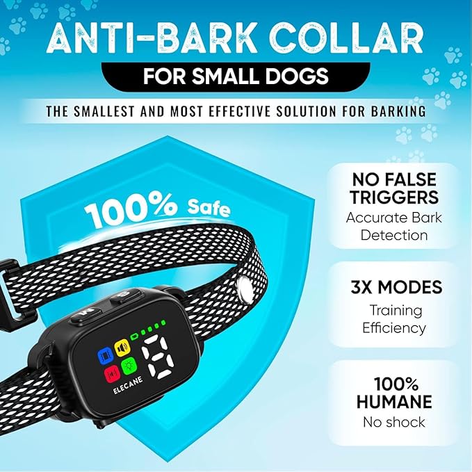 2 Pack Bark Collar for Small Dogs 5-15 lbs and Puppies - No Shock Anti Barking Collar - Rechargeable Smart Collar for Dog Training with 7 Sensitivity Levels and 3 Beep&Vibration Modes