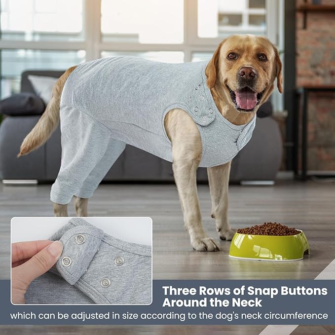 IDOMIK Dog Recovery Suit,Dog Leg Sleeve to Stop Licking Rear Legs,Thigh Wound Protective Sleeve,Male Female Pet Surgical Clothes,Doggy Surgical Suit with Pants Cover,Cone Collar Alternative,2XL,Grey