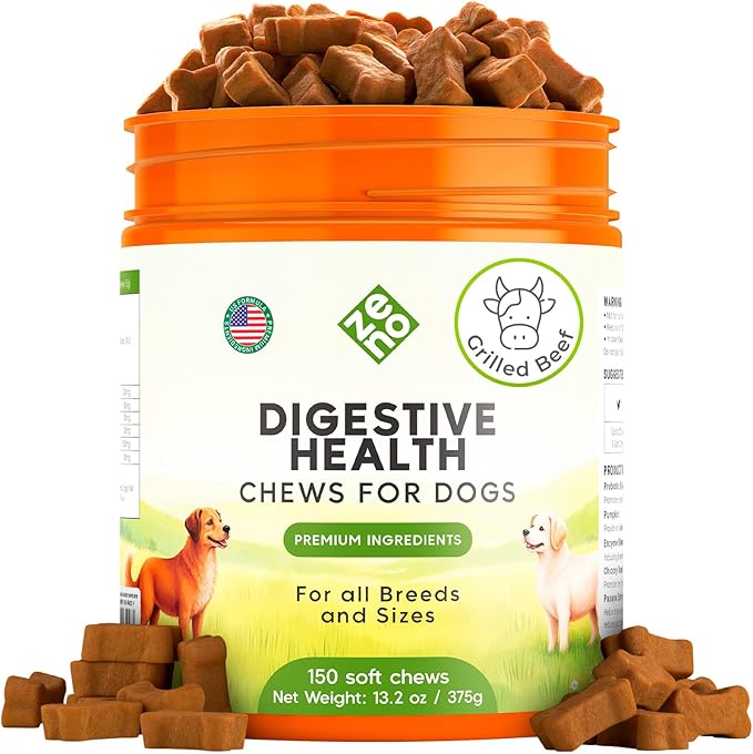 ZENO Probiotics for Dogs Chews - 150 pcs - Digestive & Gut Health Support - Probiotic Chews for Dogs with Enzymes & Natural Ingredients - Duck Flavor