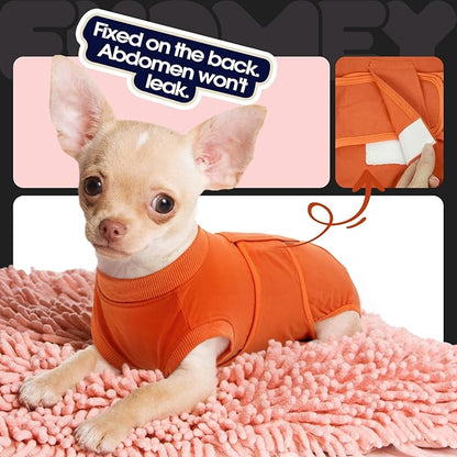 FUAMEY Dog Recovery Suit Male,Dogs Surgery Neuter Suits Puppy Spay Shirts for Female Protect Dog's Skin Anti Licking Abdominal Wounds Doggie Onesie Pet Bodysuit Alternative to Cone Orange XS