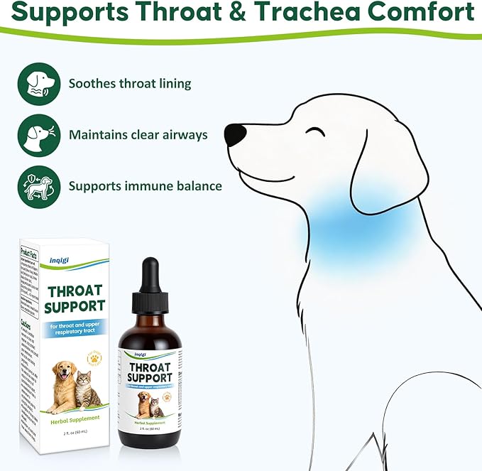 Throat Support for Dogs – Trachea & Respiratory Support Drops for Collapsed Trachea, Occasional Cough & Throat Discomfort – Slippery Elm & Mullein – for Dogs & Cats – Liquid Formula, 2 fl oz