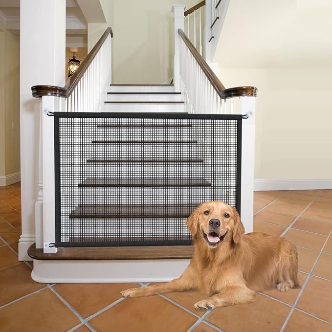 Dog Gate for Stairs Pet Gates for The House: Dogs Screen Mesh Gate for Doorways Stairways Indoor 29 inches Tall, 41 inch Wide, Fits Openings 36'' to 39'' Wide