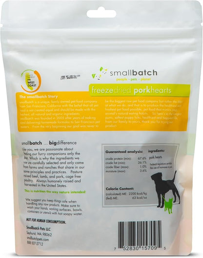 smallbatch Pets Premium Freeze-Dried Pork Heart Treats for Dogs and Cats, 3.5 oz, Made and Sourced in The USA, Single Ingredient, Humanely Raised Meat, No Preservatives or Anything Artificial