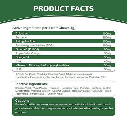 Dog Allergy Chews, Dogs Allergy Relief Chews for Paw Licking Itchy Skin Coat Supplement, Probiotics for Dogs with Colostrum Omega-3 Astragalus Immune Supplement-120ct