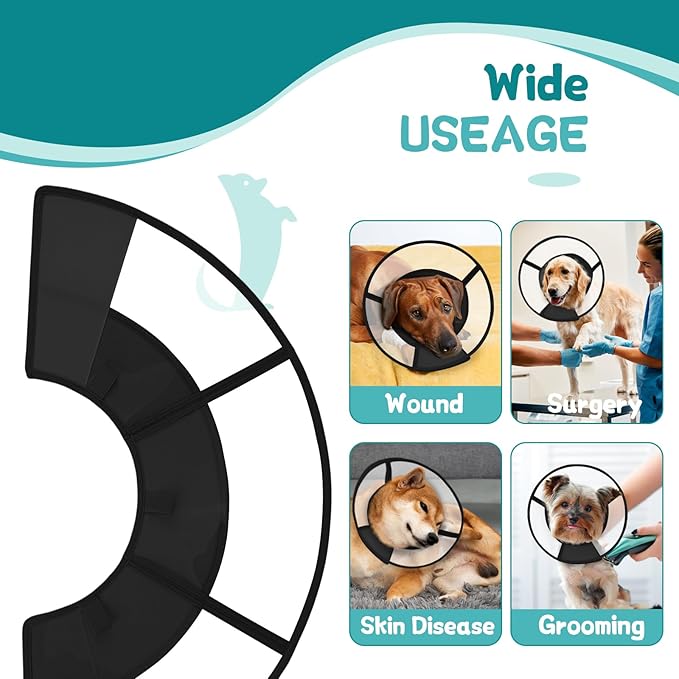 Dog Cone Collar After Surgery to Stop Licking, with Soft Waterproof Liner, Transparent PVC, for Large Medium Dogs, Elizabeth Neck Recovery Collar ALtermative(L)