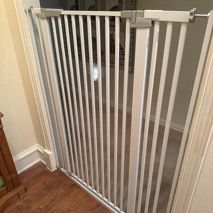 SHYUJAJIE 51.18 Inch Extra Tall Pet Gate, 29.5-43" Adjustable Wide Auto Close Dog Gates, Pressure Mounted Walk Through Tall Cat Gate for Doorways,Hallway,Stairs（White）