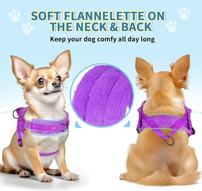 Lukovee No Pull Dog Harness and Leash Set, Soft Padded Small Dog Harness, Neck & Chest Adjustable Reflective Vest Puppy Harness with 4ft Lightweight Anti-Twist Dog Leash for Small Dogs (XS, Purple)